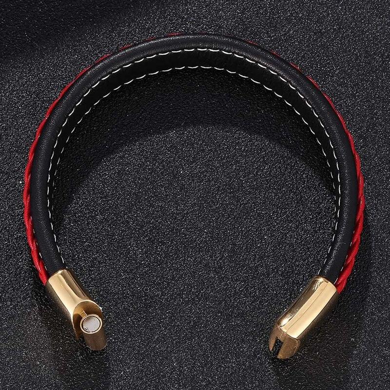 Fashion Red Braid Leather Charm Men Women Bracelet Buckle Clasps Punk Bracelets Bangles Men Jewelry