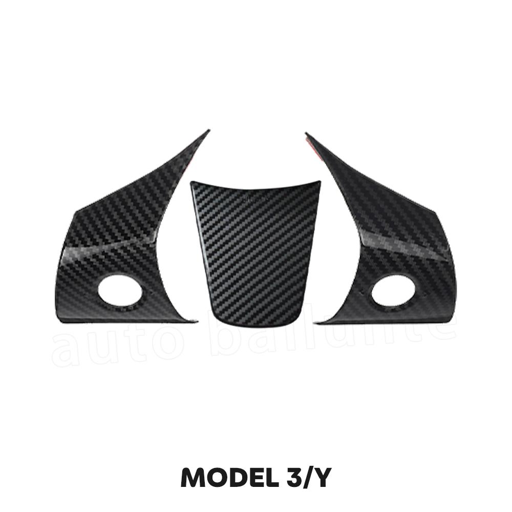 For Tesla Model 3 Model Y 2023 2022  Accessories Carbon Fiber Sticker Car Steering Wheel Cover Gear Shift Cover