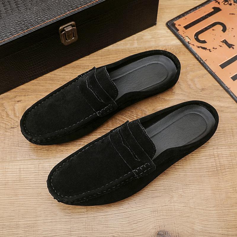 Men's Casual Shoes Soft Leather Shoes Pointed Soles Versatile Walking Comfortable Shoe Half Slippers Peas Casual Leather Shoes