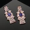 Stunning Rose Gold Plated CZ Blue Stone Earrings For Women