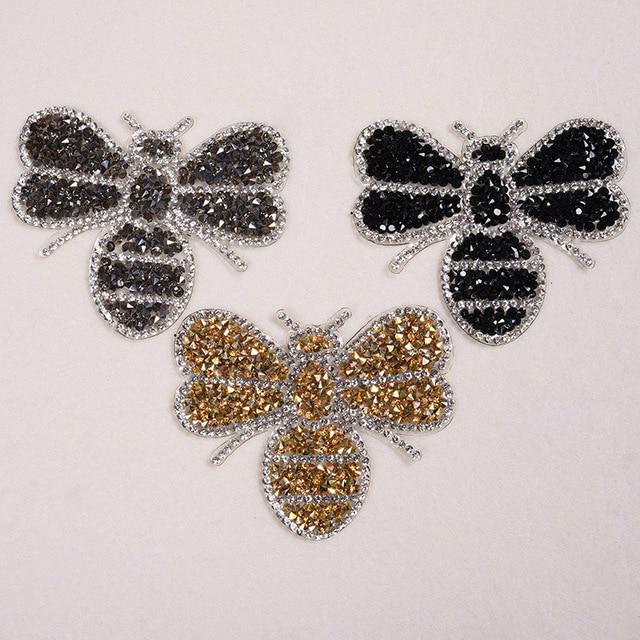 Exquisite Rhinestone Lovely Bee Patches Appliques For Kids T-shirts DIY Iron Sticker For Clothing