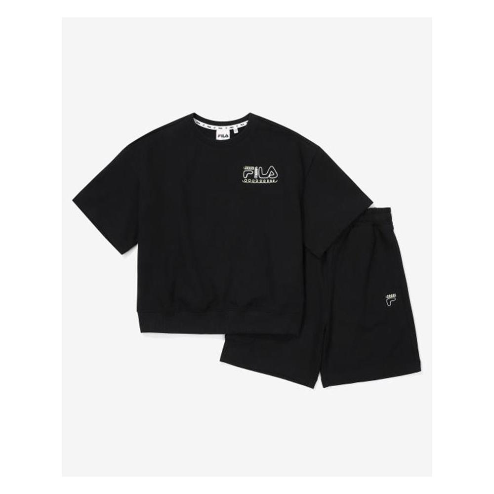 [fila Kids] Zuri Short Sleeve Sweatshirt   Shorts Set Up  Fk2fsf2201x Blk  q0zFk2fsf2201xBlk