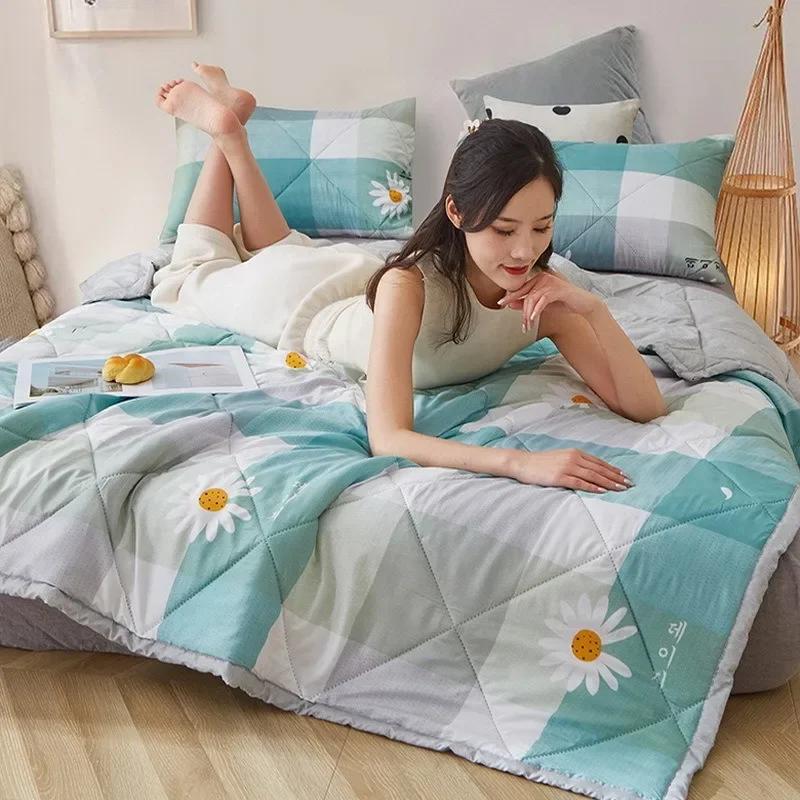 Летние хлопковые одеяла 2024 Тонкое одеяло для кондиционера Мягкое дышащее одеяло для сна в офисе Стеганые покрывала и покрывала