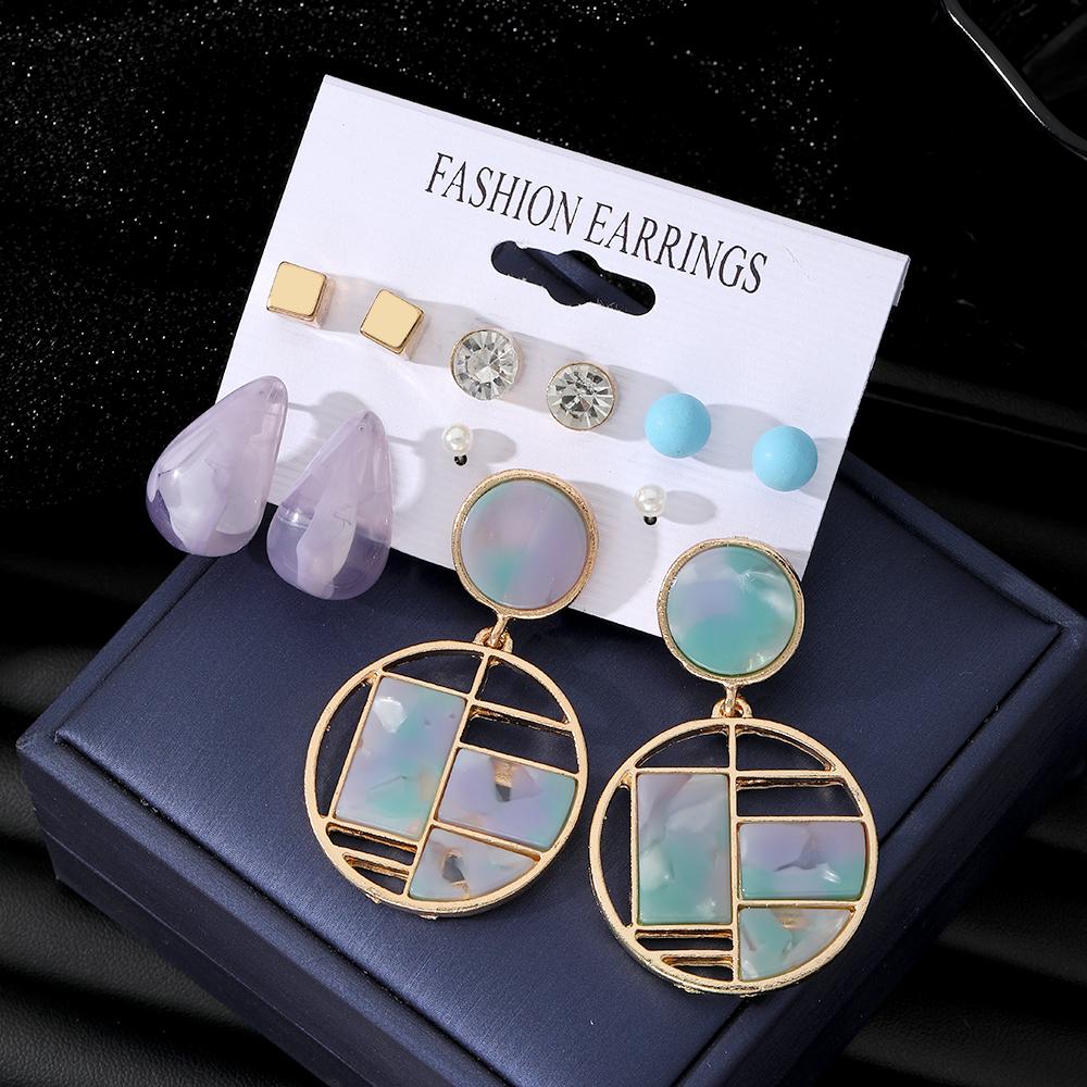 2023 Серьги для вечеринок Золотые квадратные стерео серьги с бриллиантами Deluxe Фиолетовые серьги-капли 10 шт. Набор Большие круглые дуговые синие круглые бусины Симпатичные ювелирные изделия в подарок