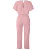 Women's Short Sleeve Jumpsuit Tie Waist Belted Straight Wide Leg Pant Romper Casual Crew Neck One-piece Overall