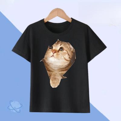 Футболка с коротким рукавом American Loose Design Sense с забавным принтом кошки, летняя хлопковая футболка для мужчин и женщин, дышащая ткань.