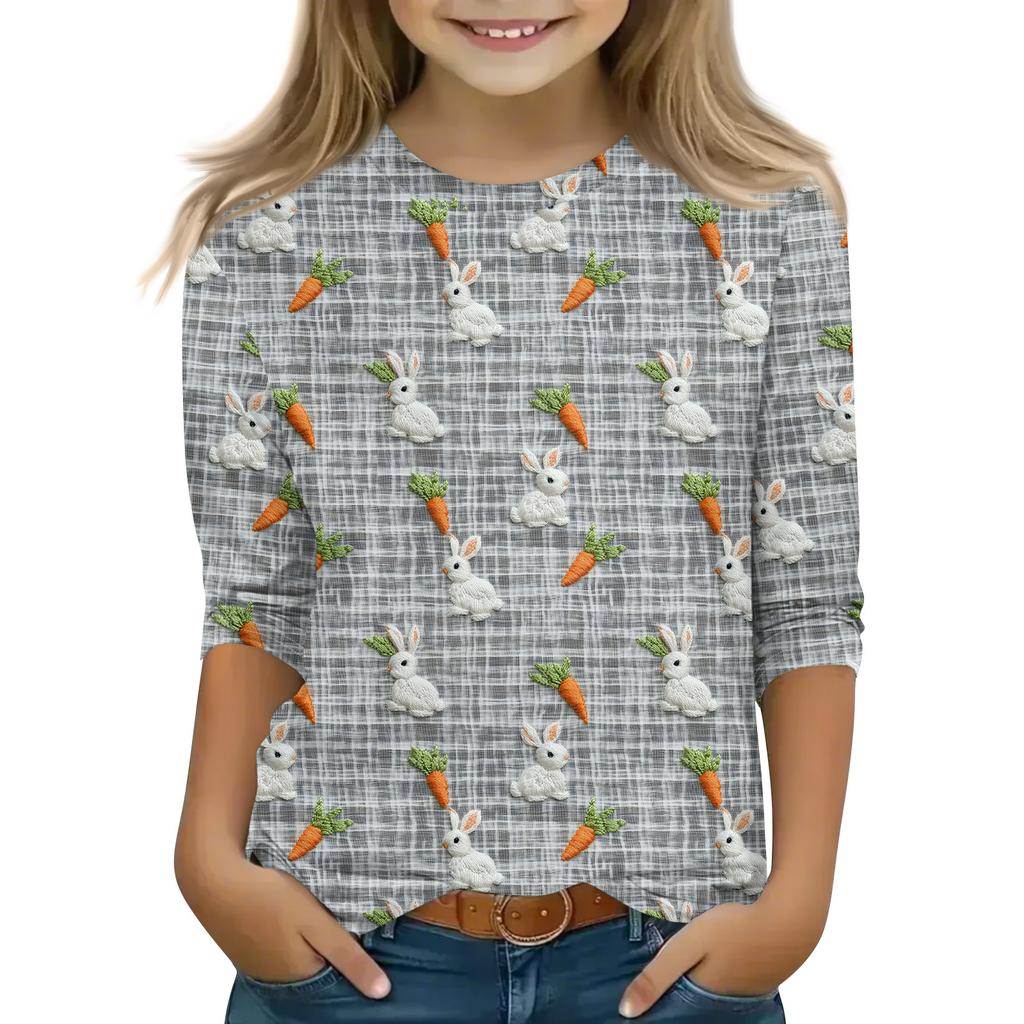 Принтованные топы для девочек-подростков, футболки с круглым вырезом и рукавами 3/4, модные топы для наряда