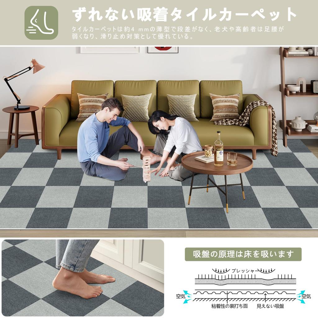 Эксклюзивный бренд Amazon: Соединяющиеся коврики XIWEIYI (30*30*0,4 см, 20 штук) Большой плиточный ковер, Присоски, Нескользящий, Звукоизоляционный, Теплосберегающий, Comp