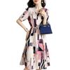 Summer Print Short Keyhole Petite Competition Cool Skin Size S ROSELUCA. Women's All-Over Dress, Multicolor, Below-the-Knee Length, Sleeves, Neck,
