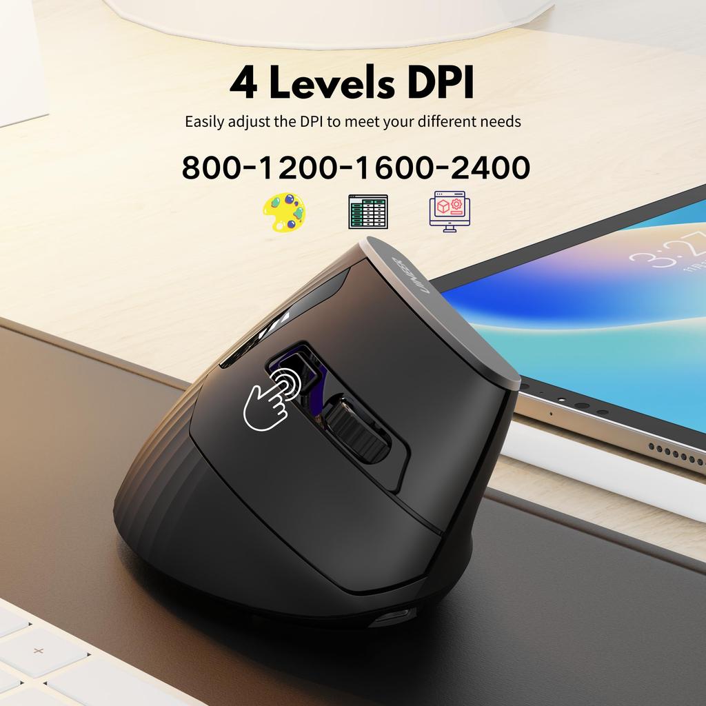 Wireless Mouse Wireless Vertical Ergonomic DPI Adjustment Battery Level Ideal for Office or Home No Hand Fatigue - 2.4GHz Connection, Type,