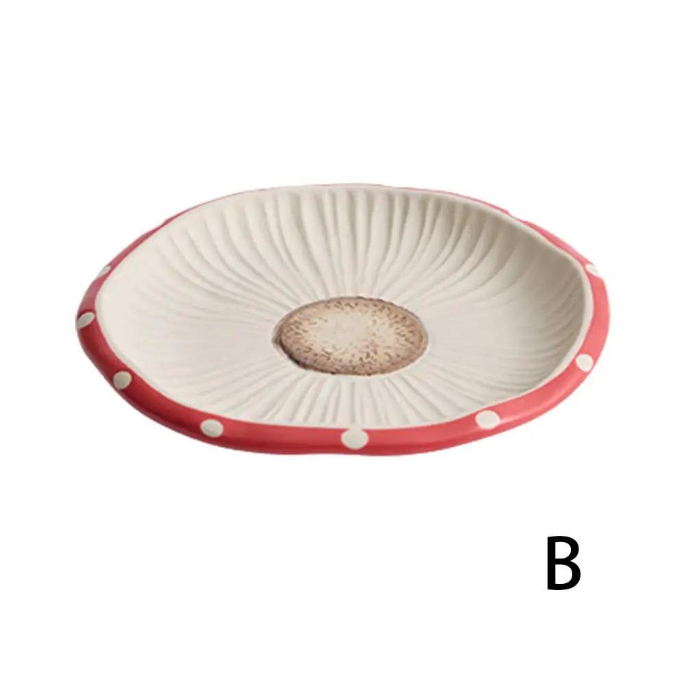 Керамическая тарелка с красным грибом, новая миска для столовых приборов, высокая тарелка в западном стиле, поднос для чая и десертов, декоративная домашняя еда, послеобеденный стол U7L5