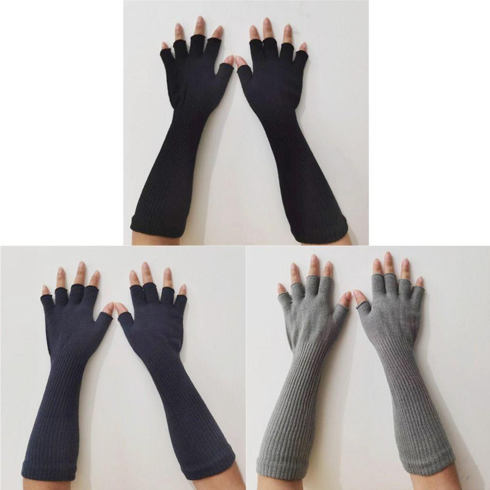 Autumn Winter Warm Knitted Half Finger Gloves Elbow Long Arm Warmers Work Gloves