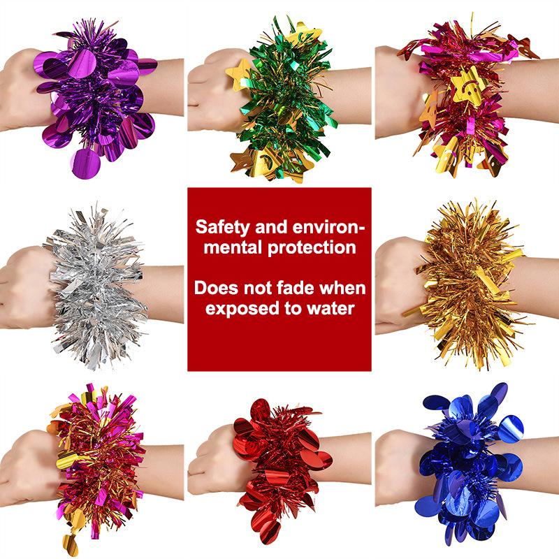 10 шт. Разноцветный мишурный браслет Эластичная лента Взрослые Дети Универсальный Реквизит для танцевального выступления Мишурный браслет на запястье для группы поддержки