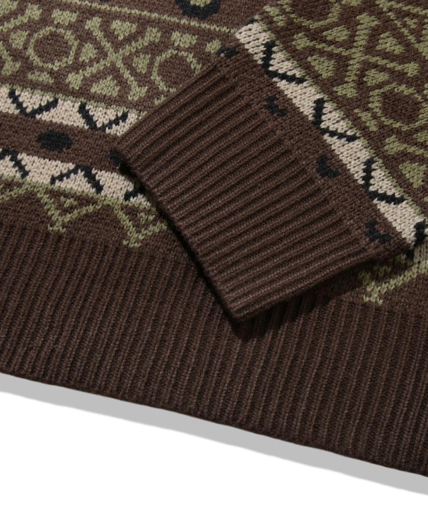 TRILLION Винтажный жаккардовый джемпер Fair Isle с круглым вырезом_Коричневый