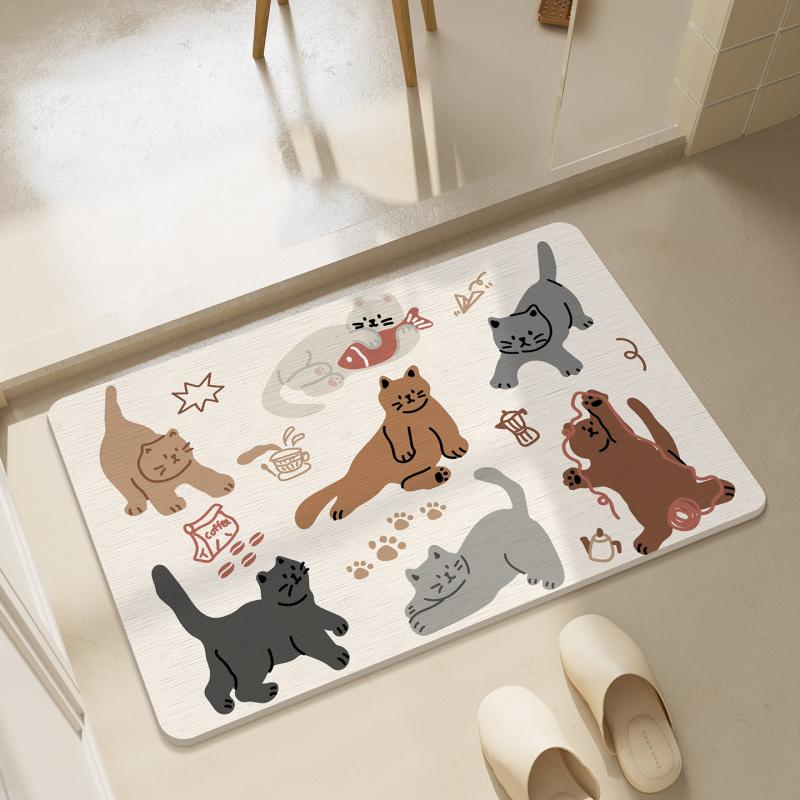 VIKAMA Cute Pet Bathroom Mat, Non Slip Water Absorbing Quick Dry Shower Mat, Bathroom Home Decoration Rug