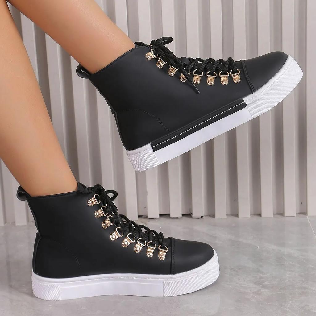 Women Sneakers Fashion High Top Flat Women Ankle Boots Platform Casual Shoes Outdoor Vulcanized Shoes for Women2025