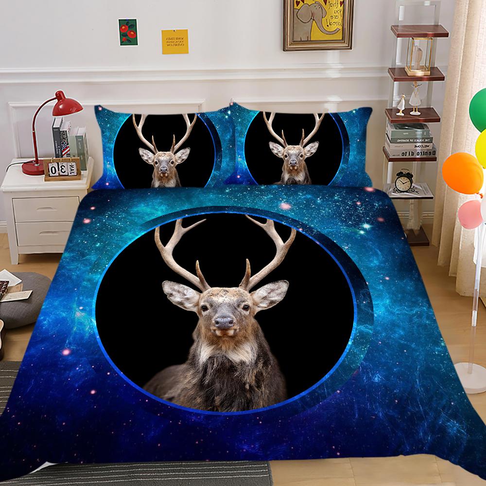Постельное белье с 3D-принтом в виде оленя, рождественский пуховой чехол для пододеяльника и наволочки из 2/3 предметов, двуспальная кровать размера «king-size», полноразмерный пододеяльник в подарок
