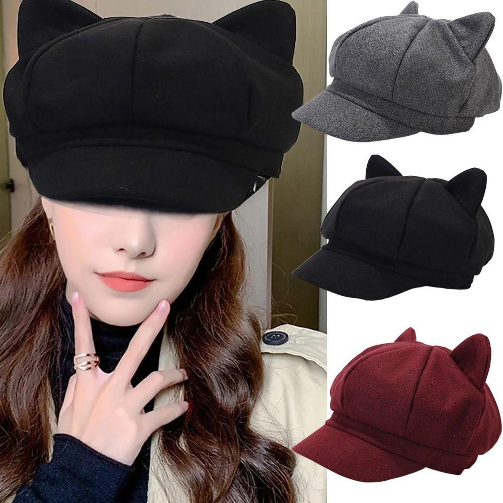 Warmer Beret Hat Short Eaves Duck Tongue Cap Autumn Winter Hat Octagonal Cap  Women Ladies Girl