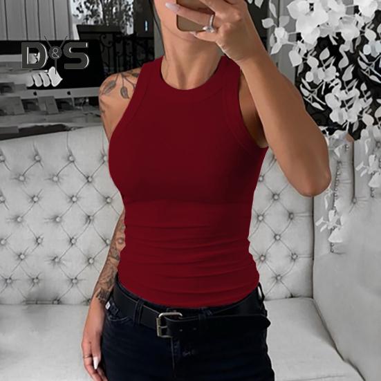 Женский жилет с круглым вырезом без рукавов, эластичный облегающий топ, однотонный спортивный топ, летний топ для фитнеса и спортзала