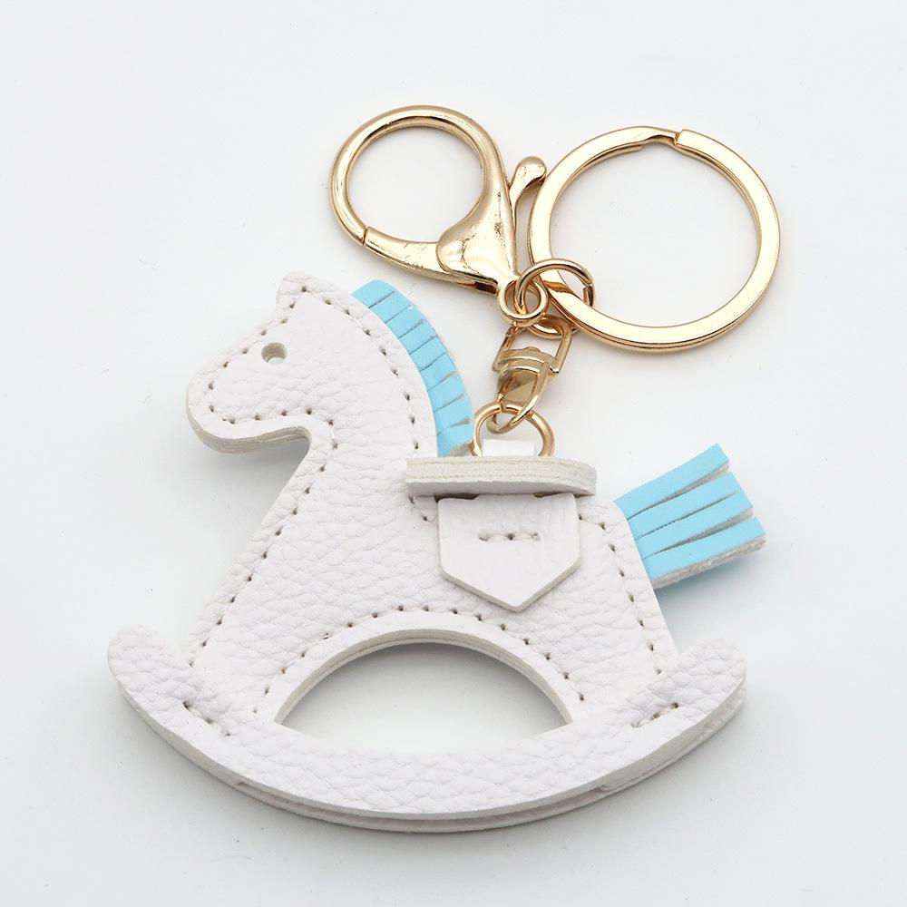 TikTok Trendy Leather Horse Keychain Pendant - Cartoon Rocking Horse Bag Charm