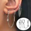 2Pcs/Set Chain Pendant Piercing Circle Aluminium Alloy Asymmetric Ear Clips Hoop Earrings for Daily Life