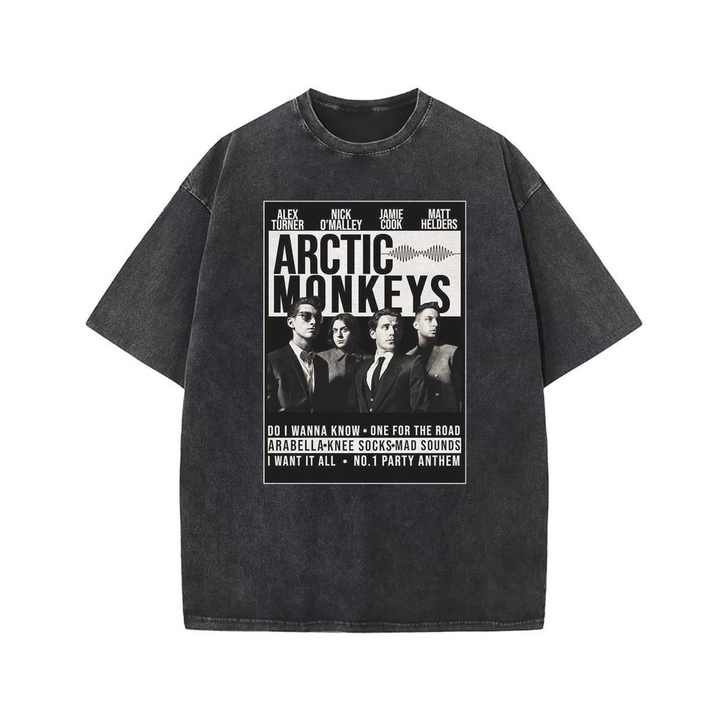 Rapper Retro Rock Arctic Monkeys Music Album Graphic Oversized Ins Mens T-shirt Casual Vintage Washed Cotton