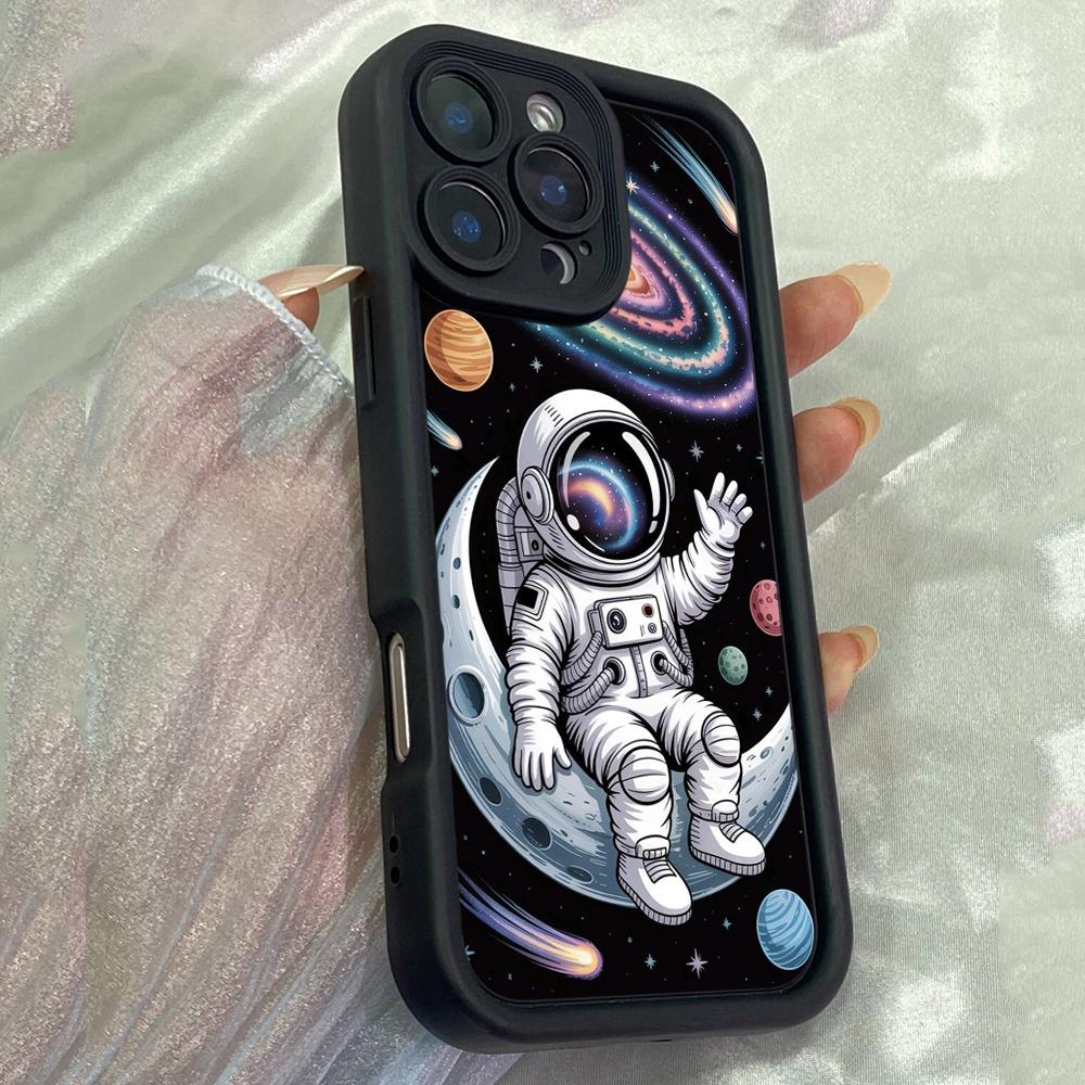 JT110 Мультяшный Астронавт для iPhone 17 16 15 Pro Max Samsung S26 S25 S24 Ultra A17 A16 A07 A56 Xiaomi 15T Redmi 15c 14C Мягкий Чехол из ТПУ