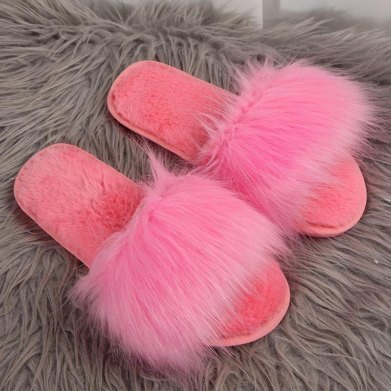 Модные шикарные теплые плюшевые тапочки из искусственного меха для женщин, цвет мик, с открытым носком, меховые тапочки, женские зимние слипоны, нескользящие хлопковые шлепанцы, леди