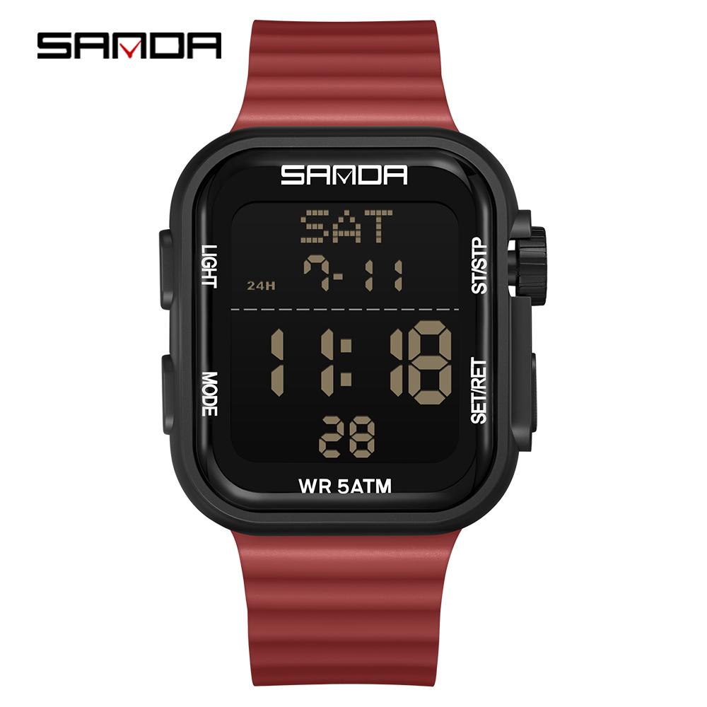 SANDA 9507 Digital Watch Multi-function Alarm Clock Luminous Waterproof Silicone Wristwatch Casual Students Electronic Watches