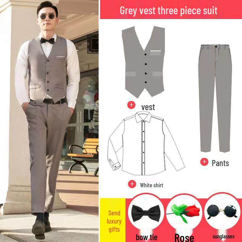 Западный костюм с жилетом для шаферов: Комплект-тройка с рубашкой и костюмом, идеально подходящий для осенне-зимних свадеб.