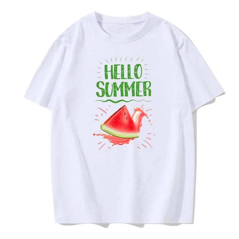 Summer Fashion Watermelon Retro Men's English Letter Round Neck High Quality Casual Street European Size T-Shirt