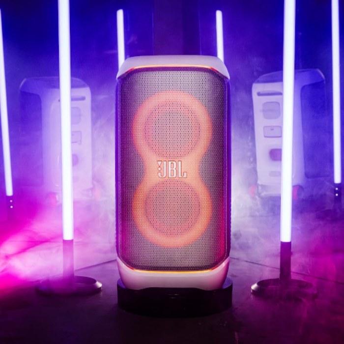 JBL PartyBox Stage 320 Bluetooth Speaker / Wireless / 240W / IPX4 / with Mic & Guitar Inputs / with Casters / White / JBLPBSTAGE320SWJN