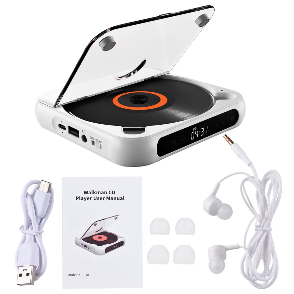 BT5.1 CD Player Portable Music Player Desktop CD Runner with Dustproof Cover LED Display 6 Modes A-B Repeat Timer Remote Control