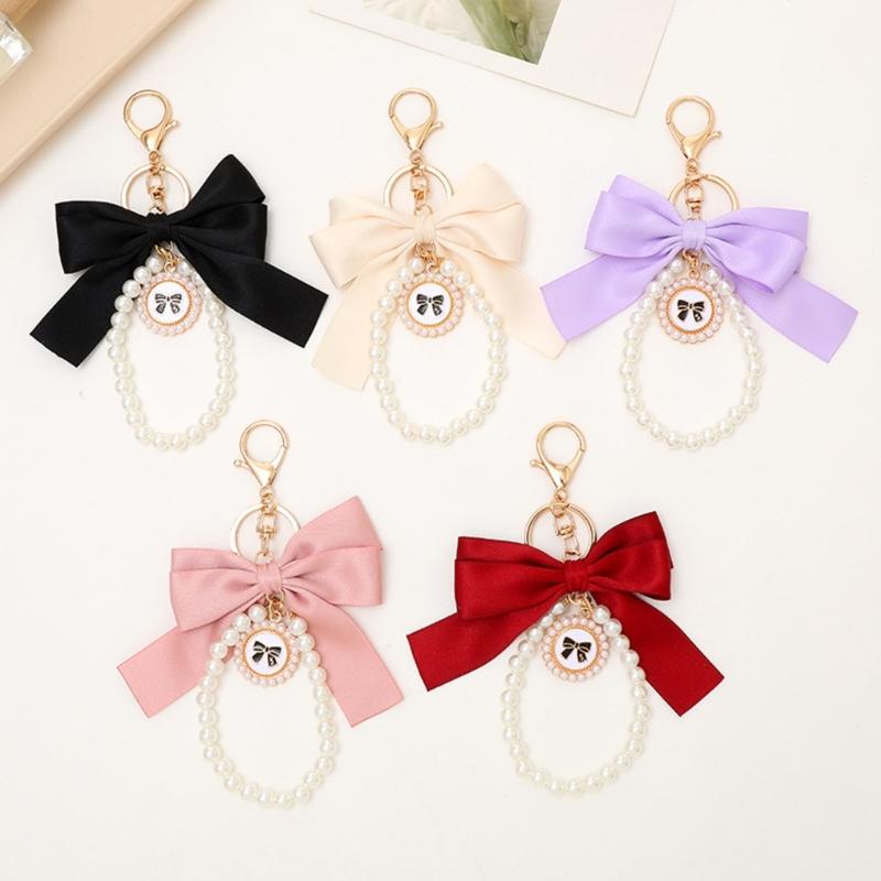 Cute Pearls Butterfly Bows Hanging Ornament For Bags Stylish Black Accessory Bag Charm Pendant Enhancing Your Look