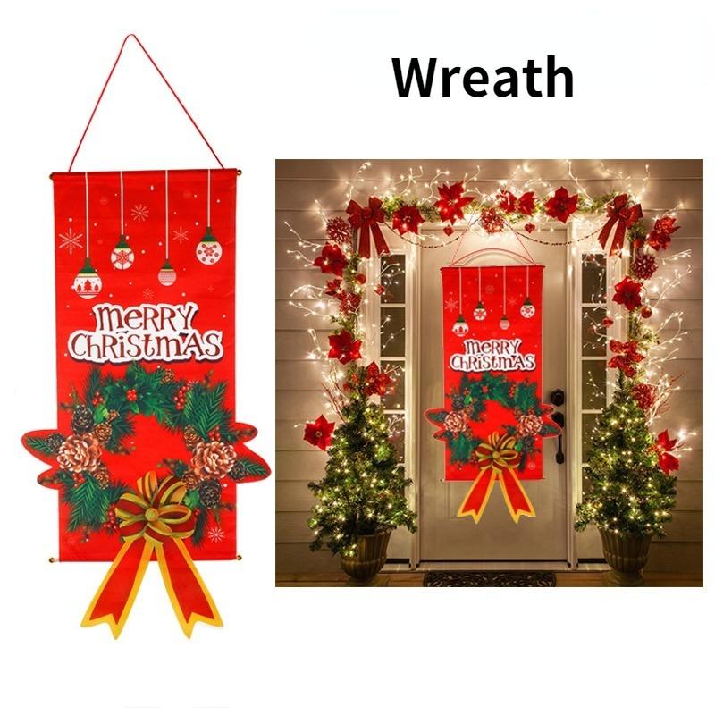 1set Merry Christmas Porch Door Banner Hanging Ornament Christmas Decoration for Home New Year Xmas Happy