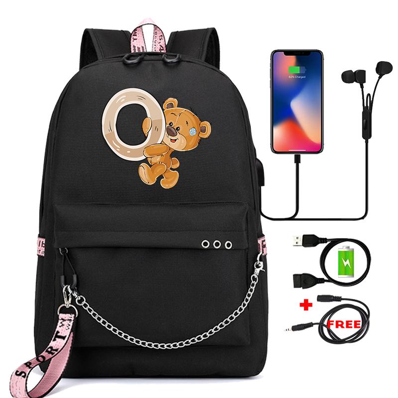 Рюкзак Little Bear с 26 английскими буквами, детская сумка для книг, школьная сумка для косплея для мальчиков и девочек, большой вместительный дорожный рюкзак для детей