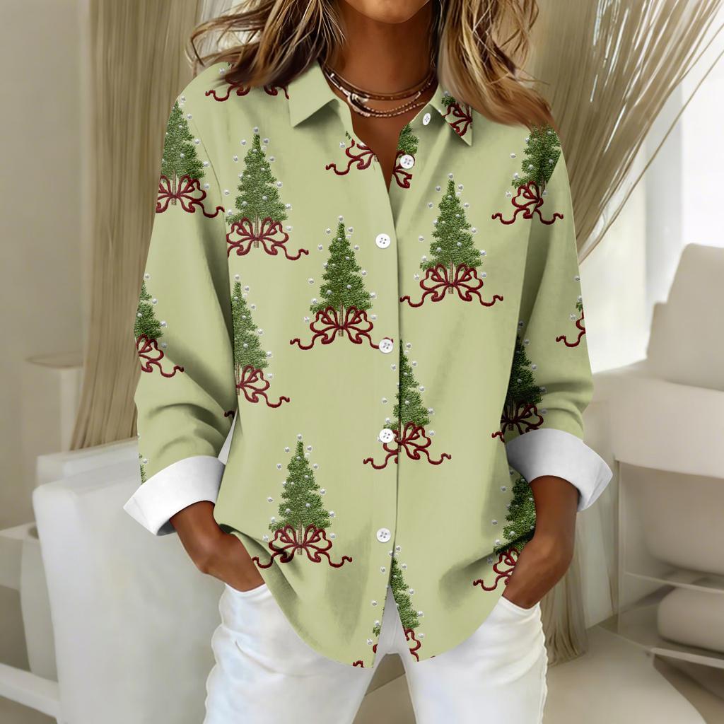 Women's Shirt Blouse Christmas Print Button Long Sleeve Casual Basic Shirt Collar Regular Top