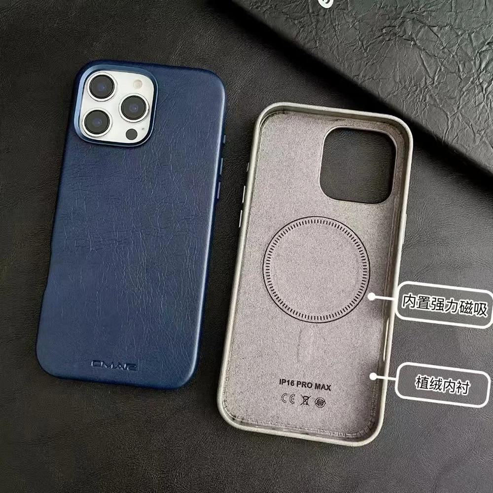Роскошный деловой кожаный чехол с магнитами Magsafe для iPhone 17 16 15 14 Pro Max, противоударный, с металлическим защитным ободком для камеры