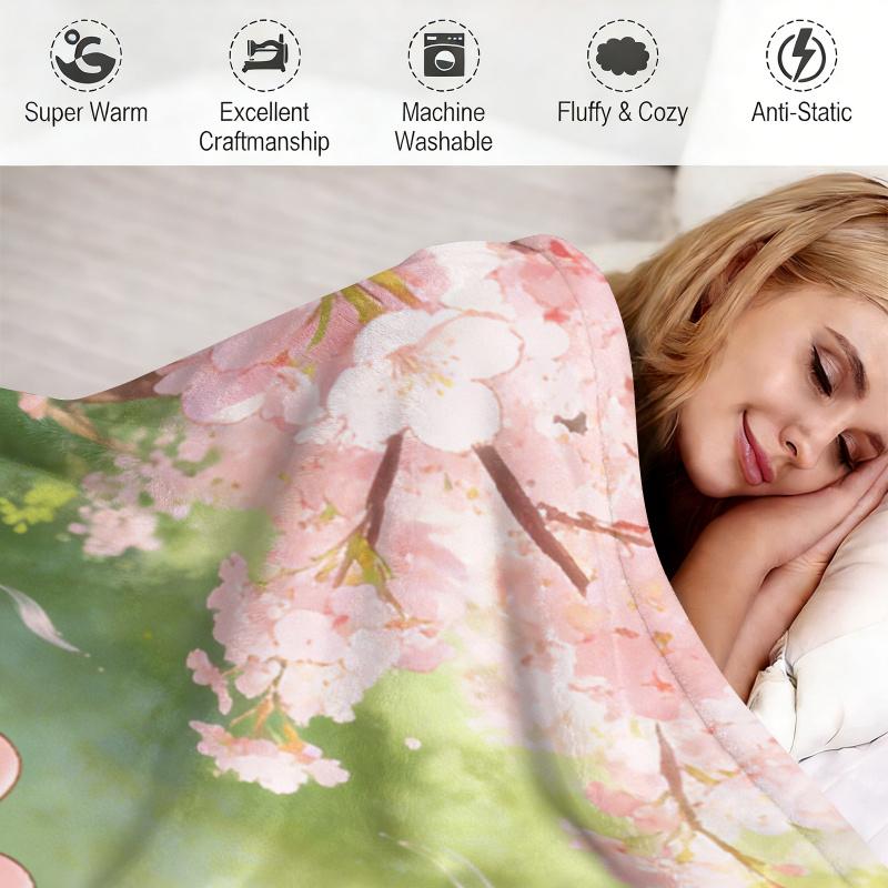 Sanrio Spring Forest Flannel Blanket Kawaii Hello Kitty Print Soft Warm Fluffy Throw Bed Sofa Cover Nap Office Shawl Summer