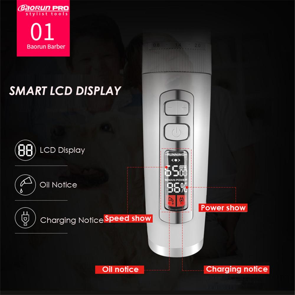 BaoRun P9 Professional Pet Dog Hair Trimmer Electrical Animals Grooming Clipper Rechargeable Cat Haircut Machine LCD Display