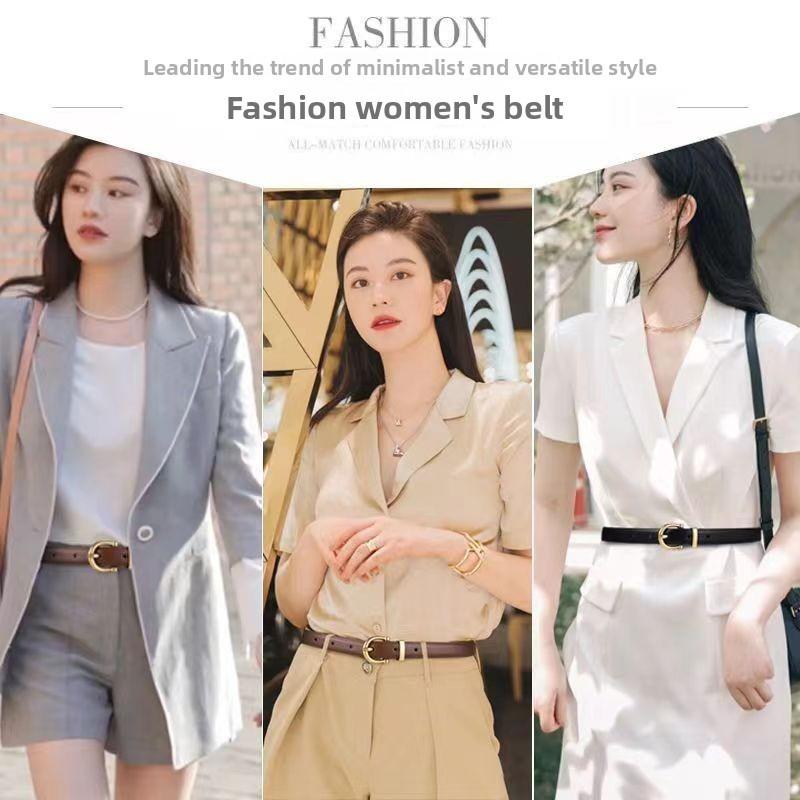 Color Solid Gold Buckle Decoration Women Casual Slim Waist Belt For Use Daily
