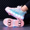 ДЕТСКАЯ четырехколесная зарядная обувь на плоской подошве, обувь со светодиодной лампой, обувь для бегунов, спортивная обувь для катания на роликовых коньках, коньки для девочек