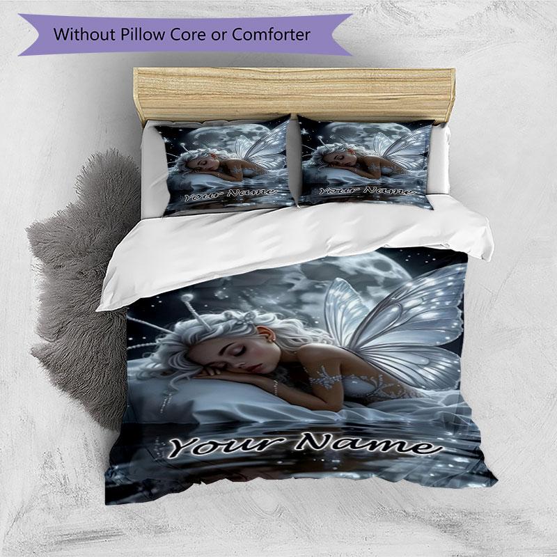3pcs Custom Name Moonlit Fairy Dreams Bedding Set Printed Bedding Set Duvet Cover Closure Includes 1 Duvet Cover & 2 Pillowcases Bedroom Decor
