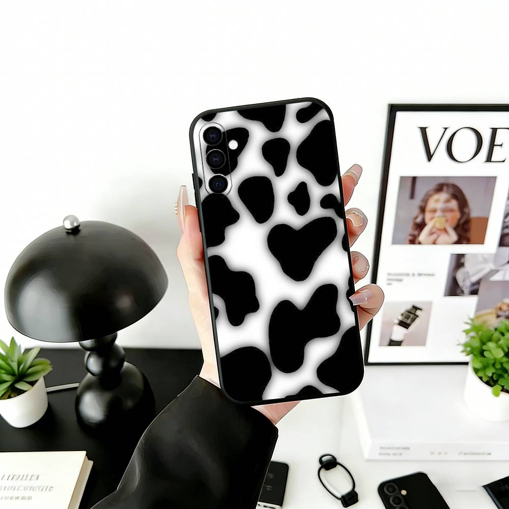 Cow print Phone Case Black Silicone Soft For Samsung Galaxy A73,A72,A71,A70,A53,A52,A51