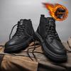 Men's 2024 Anti-Slip Soft Sole British Style Leather High-Top Boots, Work Boots, Martin Boots, Plus Velvet for Autumn and Winter.