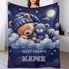 Custom Name Goodnight Bear Flannel Blanket, Soft Light Warm Throw for Sofa Bed Outdoor
