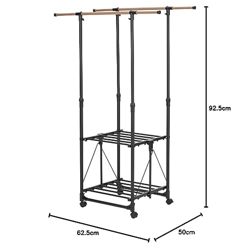 Takeda Corporation's Black, H-Shaped, Designer Indoor Multi-Function Clothes Dryer (62.5-99 x 50 x 92.5-155 cm) - Laundry, Towel Rack, C0-DSTH62BK