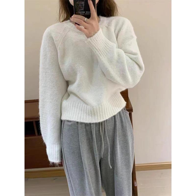 VEZFAA Женская мода повседневная осень-зима однотонный принт длинный рукав O-образный вырез свитера