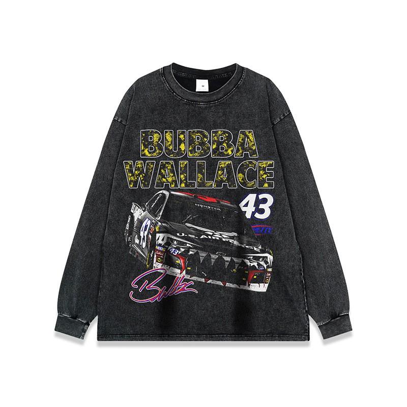 Vintage Hip Hop Racing Graffiti Print Long Sleeve Tee Unisex Streetwear Loose Fit Cotton T-Shirt