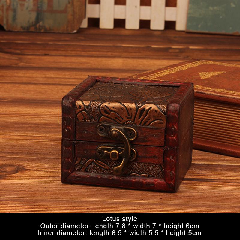 Chinese Style Vintage Wooden Jewelry Box With Lock Trinket Packing Box For Ring Brooch Bracelets Earrings Ear Studs Storage Box